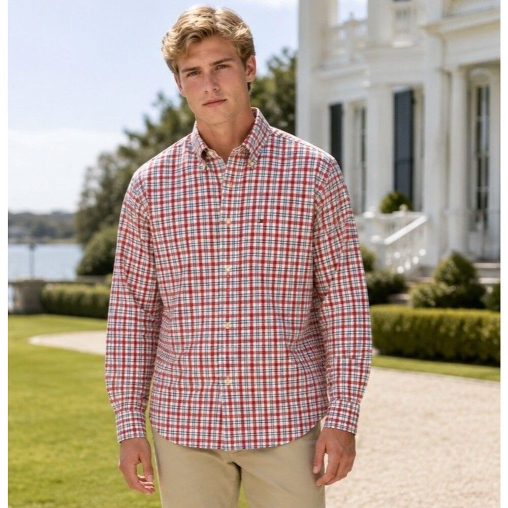 Tommy Hilfiger Vintage Plaid Button Down Sz Large Classic Preppy Old Money